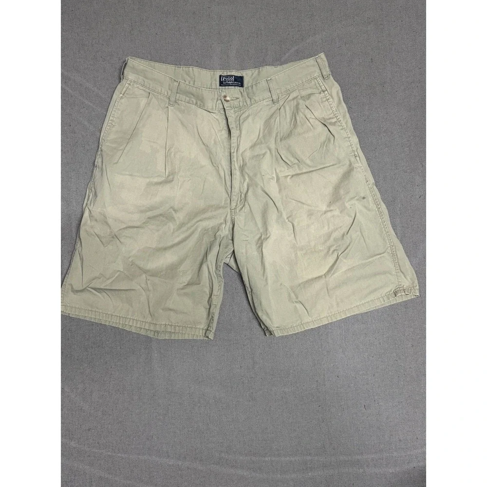 Polo Ralph Lauren Mens 34 Chino Shorts Beige 100% Cotton Solid Twill USA Made